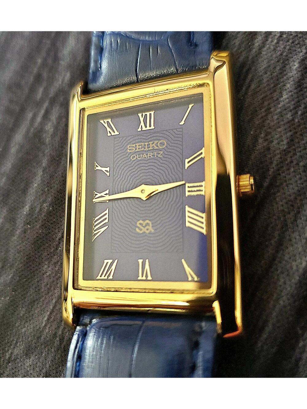 Rare Men's Gold Tank Watch Seiko Blue Dial New Mvt & Batt‎ - Picture 5 of 9